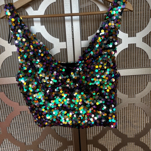 New Zara multi colored sequin crop top Medium - Picture 2 of 3
